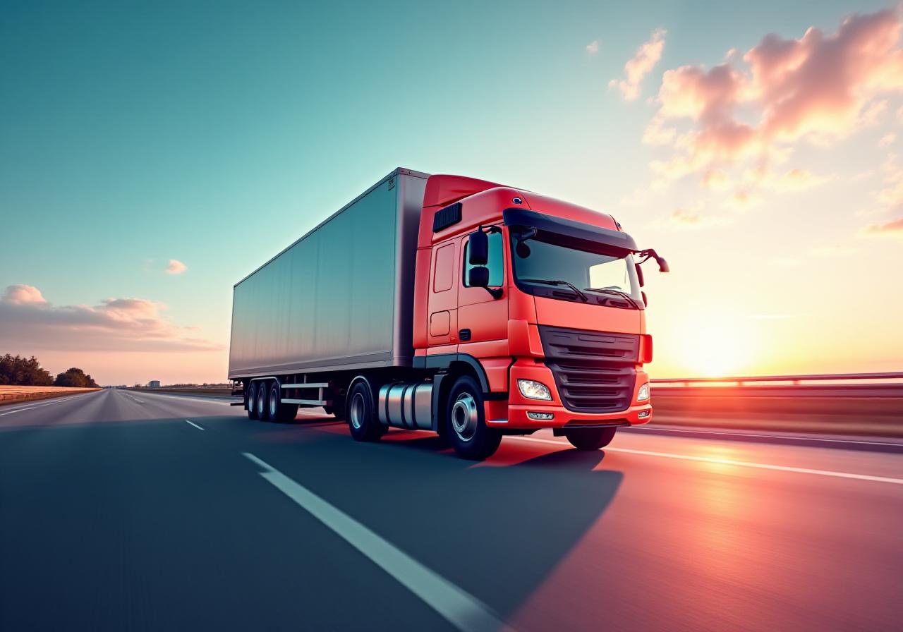 Vibrant delivery truck in motion